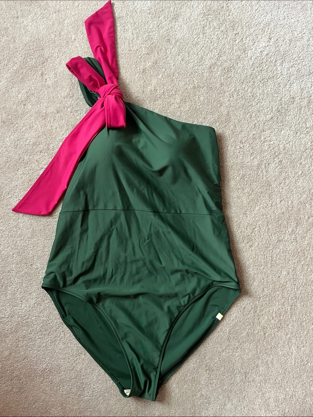summersalt One-Shoulder Green Swimsuit with Pink Tie